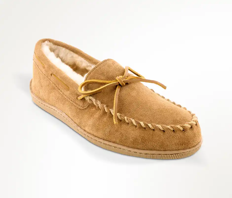 Men's Minnetonka Sheepskin Hardsole Moccasin Slipper #3741X (Extra Large Sizes) - Minnetonka Moccasins