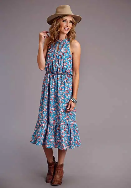Women's Stetson Blue Floral Sleeveless Dress #11-057-0590-5050BU-C