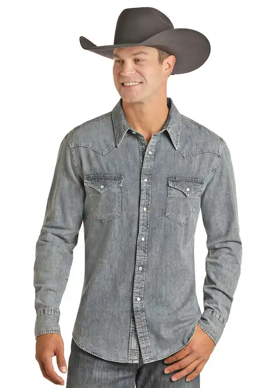 Men's Panhandle Light Wash Denim Long Sleeve #B2S2311-C