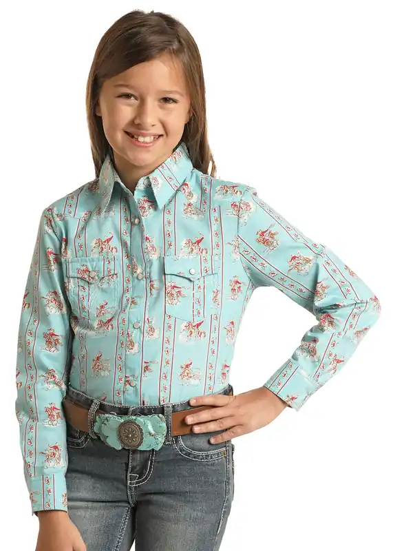 Girl’s White Label Snap Front Shirt #WLGSOSR1GR