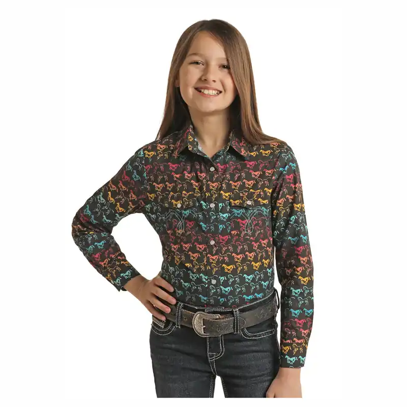 Girl's White Label Snap Front Shirt #LGN2S02940