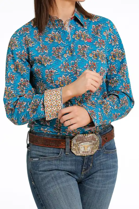 Women’s Cinch Button Down Shirt #MSW9165033-C