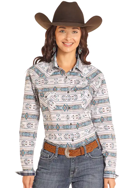 Women's Rough Stock Snap Font Shirt #RWN2S04608