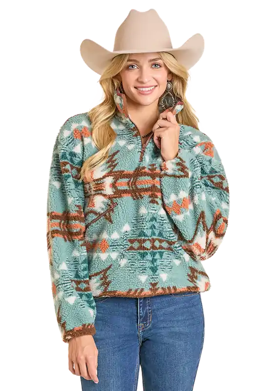 Women's Rock & Roll Cowgirl Sherpa 1/4 Zip Pullover #BW91C07014