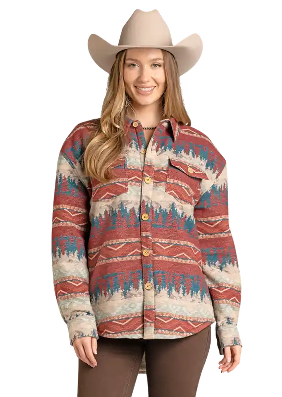 Women's Rock & Roll Cowgirl Sherpa Lined Jacquard Shacket #BW92C07010