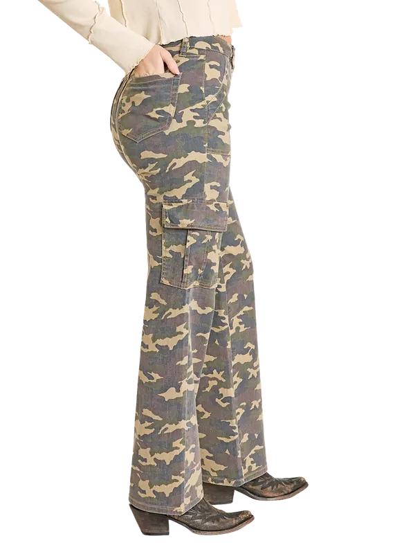 Women's Rock & Roll Denim West Desperado High Rise Cargo Wide Leg Flare Jeans #BW6HD07900