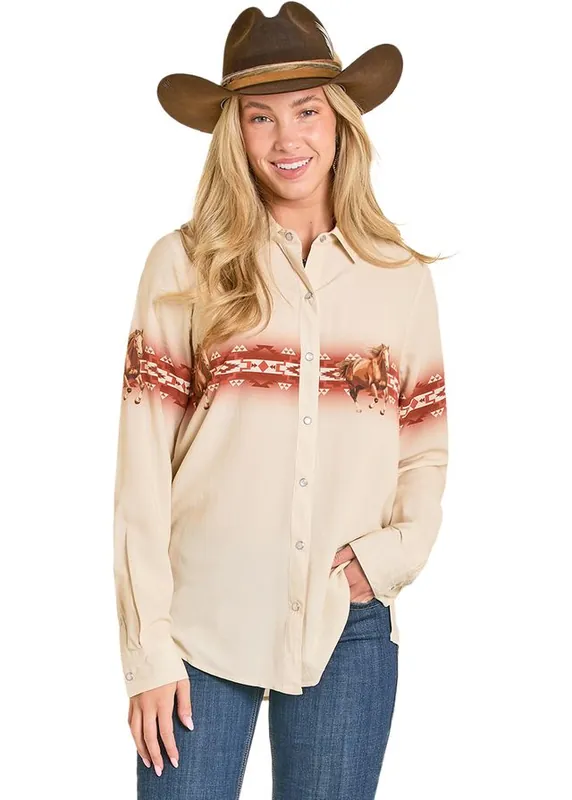 Women's Rock & Roll Cowgirl Oversized Snap Front Shirt #BWN2S07775