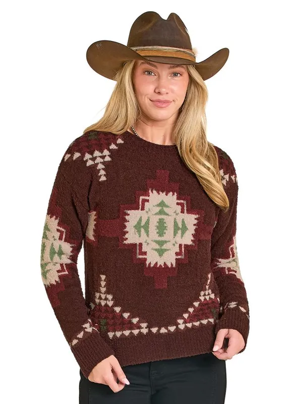 Women's Panhandle Slim Boucle Aztec Sweater #LW32T07931 - WHITE LABEL