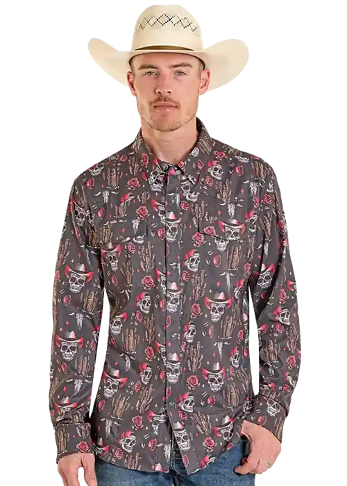 Men's Rock & Roll Denim TEK Western Snap Front Shirt #BMN2S08400