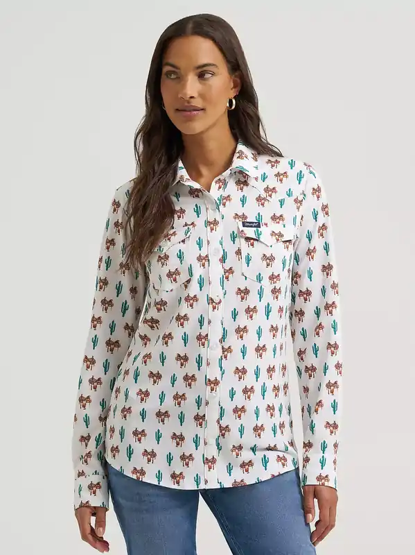 Women's Wrangler Aria Performance Faux Button Down Shirt #112379521