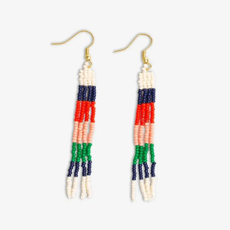 June Colorblock Petite Beaded Fringe Earrings St. Tropez - Ink + Alloy