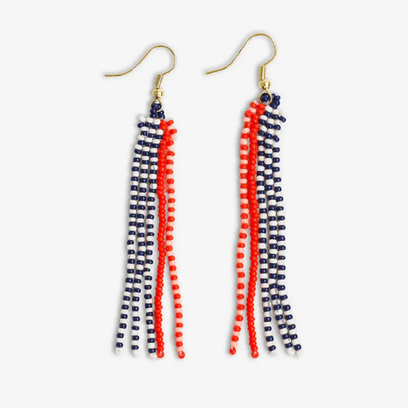 Melissa Speckled Border With Solid Middle Beaded Fringe Earrings Poppy - Ink + Alloy