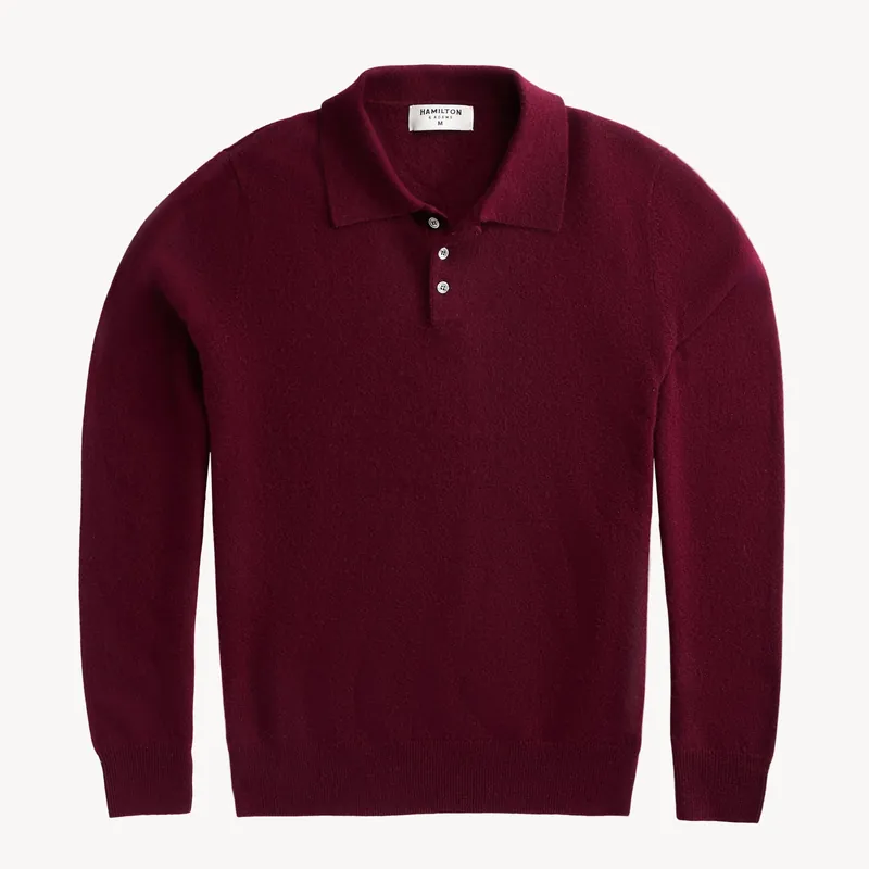The Rhinebeck Sweater Polo in 100% Cashmere - Burgundy