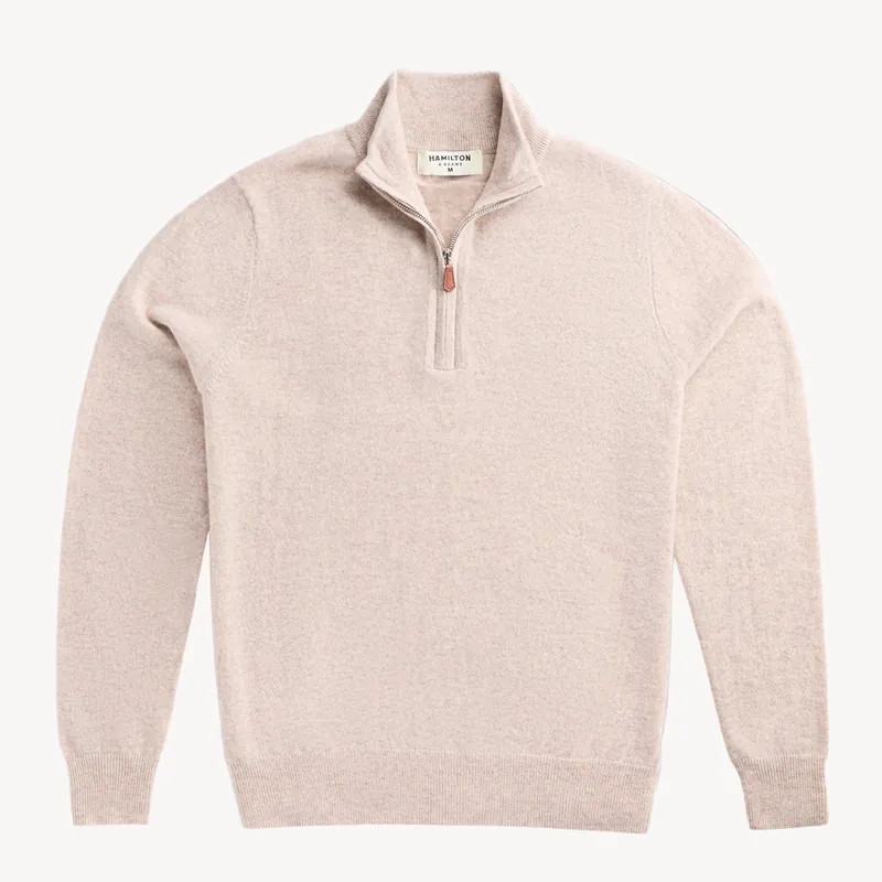 The Hudson 1/4 Zip in 100% Cashmere - Oatmeal