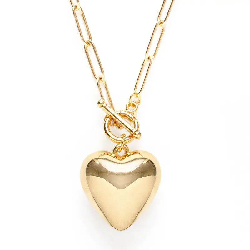 Puffed Heart On Toggle Chain Necklace - Amano Studio
