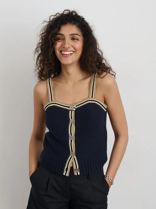 Emmy Cami Sweater in Cotton - Dark Navy Combo