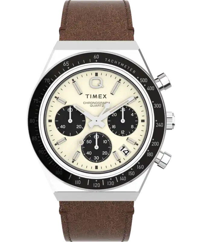 Q Timex® Chronograph 40mm Leather Strap Watch - Brown