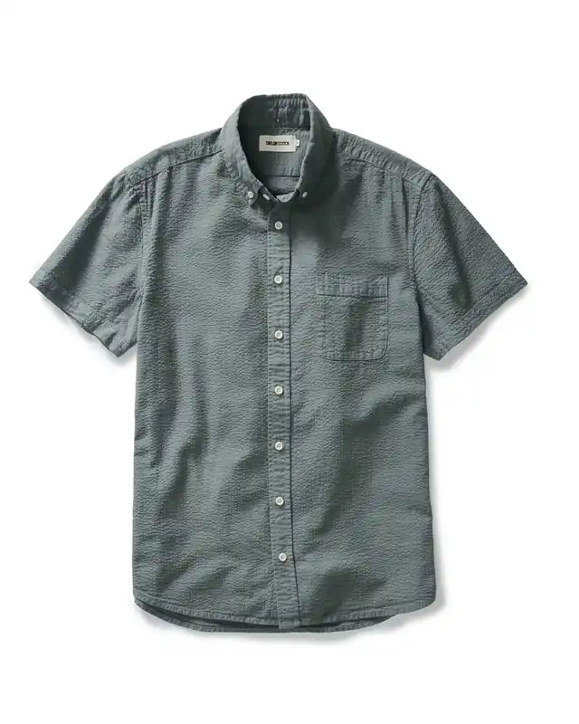 The Short Sleeve Jack in Deep Sea Seersucker - Taylor Stitch