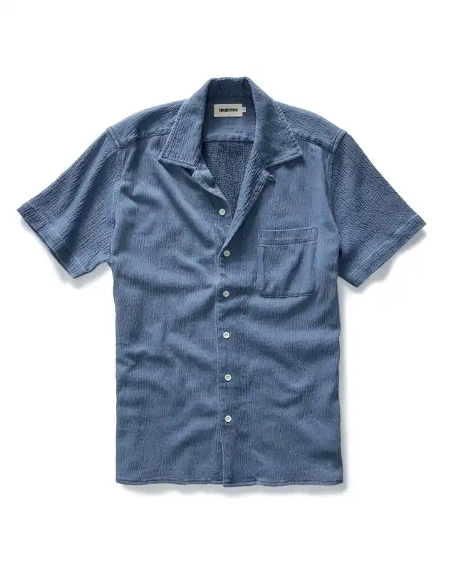 The Short Sleeve Hawthorne in Washed Indigo Crepe - Taylor Stitch