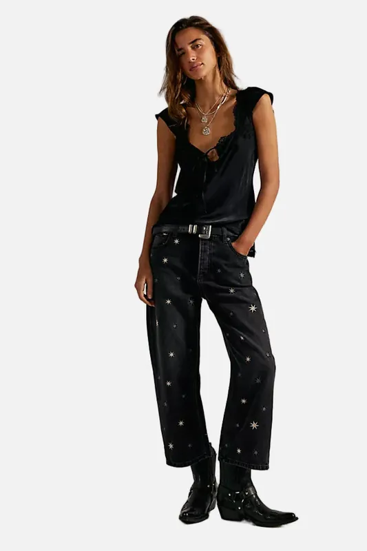 Deep Trance Shine Embroidered Jean in Starry Night - Free People