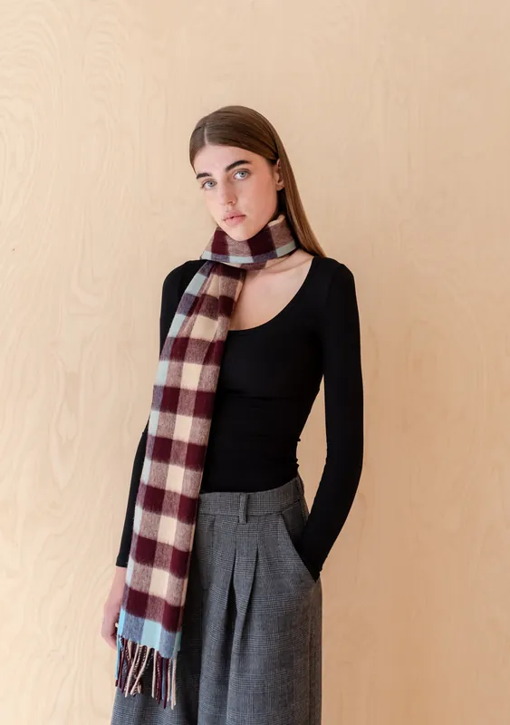 Lambswool Oversized Scarf in Camel Gingham - Tartan Blanket Co.