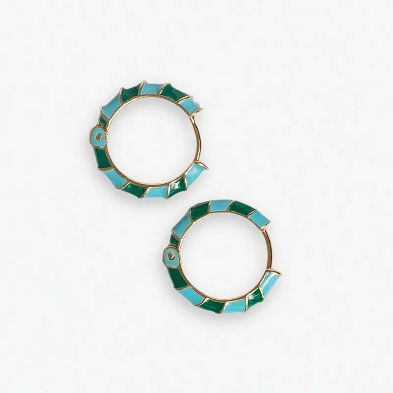 Pippa Twisted Colorblock Enamel Hoop Earrings Green and Light Blue - Ink + Alloy