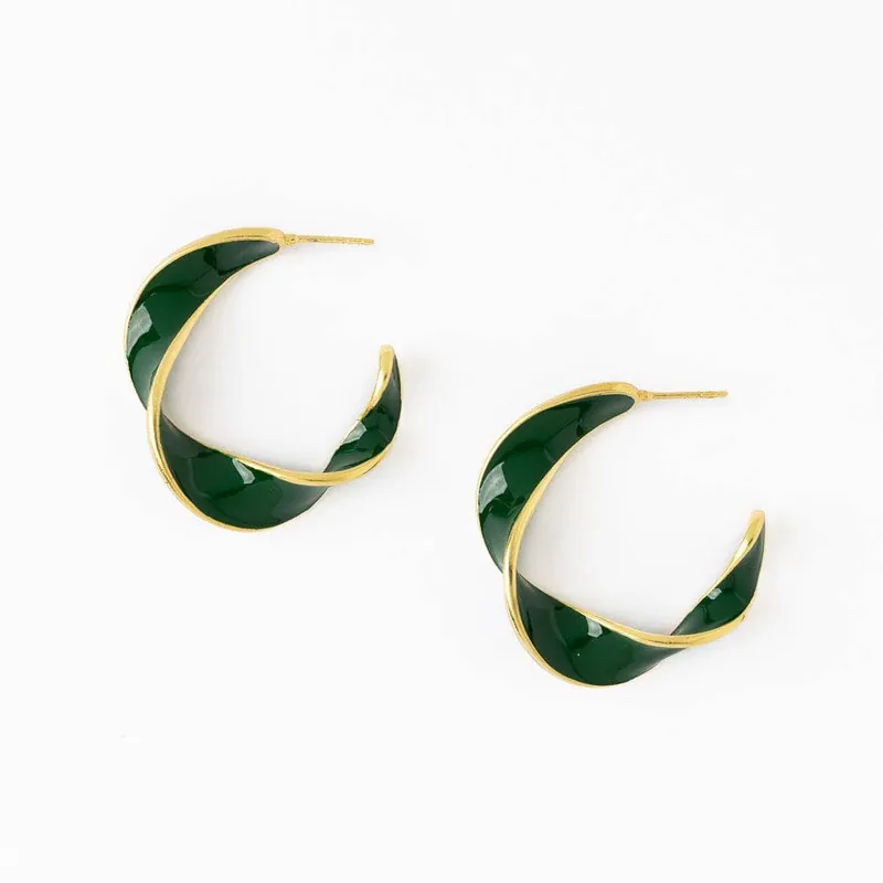 Vanessa Twisted Enamel Hoop Green - Ink + Alloy