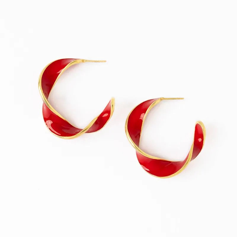 Vanessa Twisted Enamel Hoop Red - Ink + Alloy
