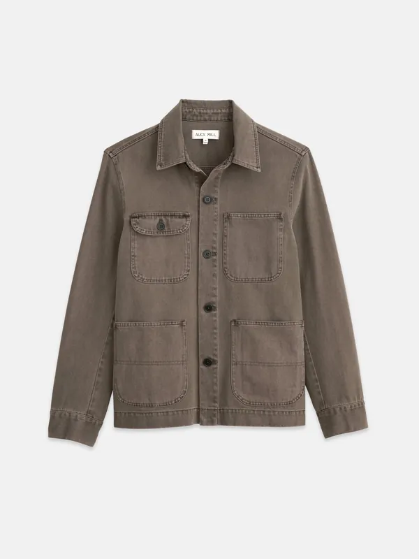 Garment Dyed Work Jacket in Recycled Denim - Thyme