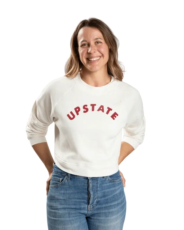 Women's Upstate Arch Crop Crewneck - Vintage White/Wine