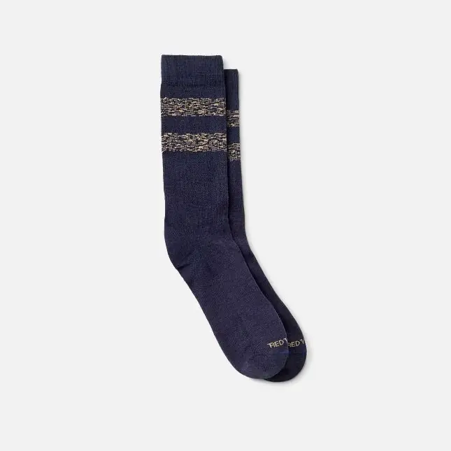 Wool Blend Striped Crew - Navy/Tan