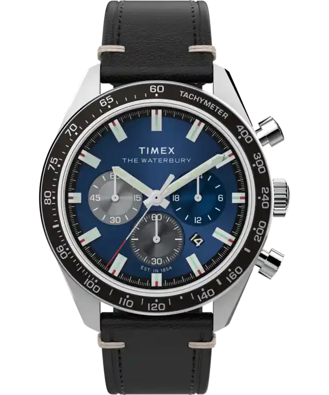 Waterbury Traditional Chronograph - 41mm Leather Strap Watch - Blue