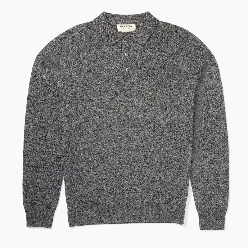 The Rhinebeck Sweater Polo in Merino Cashmere - Gray/Black Tweed