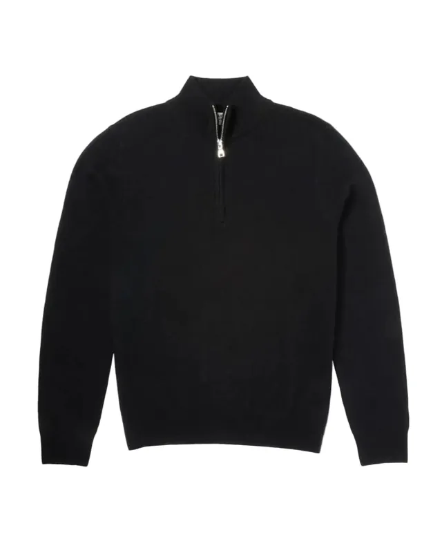 The Hudson 1/4 Zip Sweater in Merino Cashmere - Shadow Black
