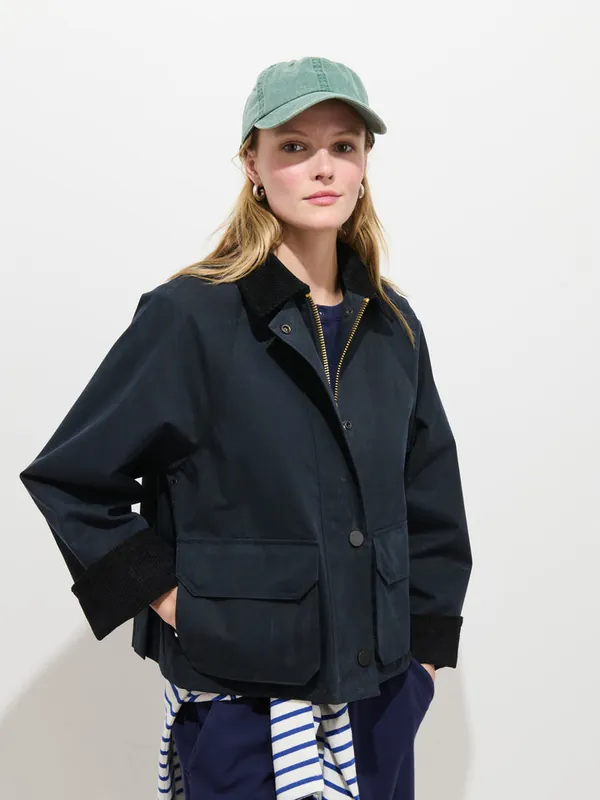 Chiltern Cropped Jacket in Waxed Cotton Navy - Alex Mill