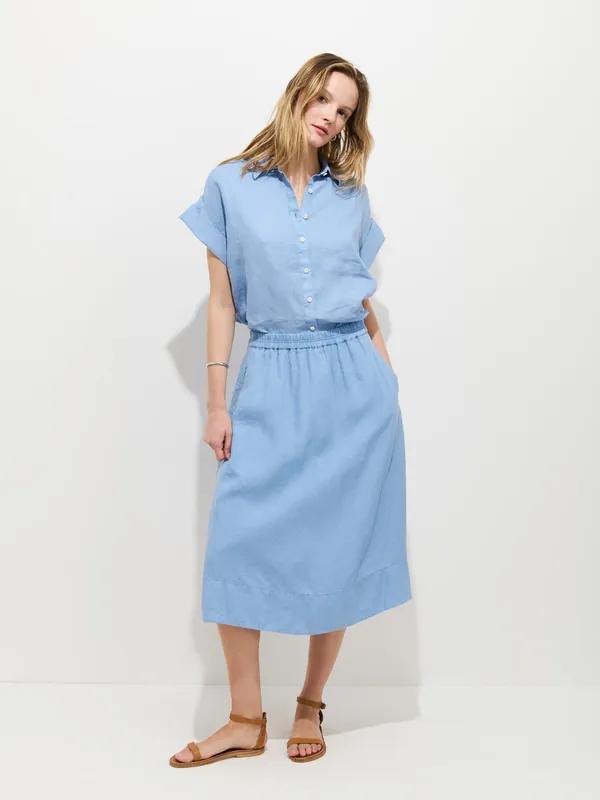 Maddie Skirt in Linen - Bel Air Blue