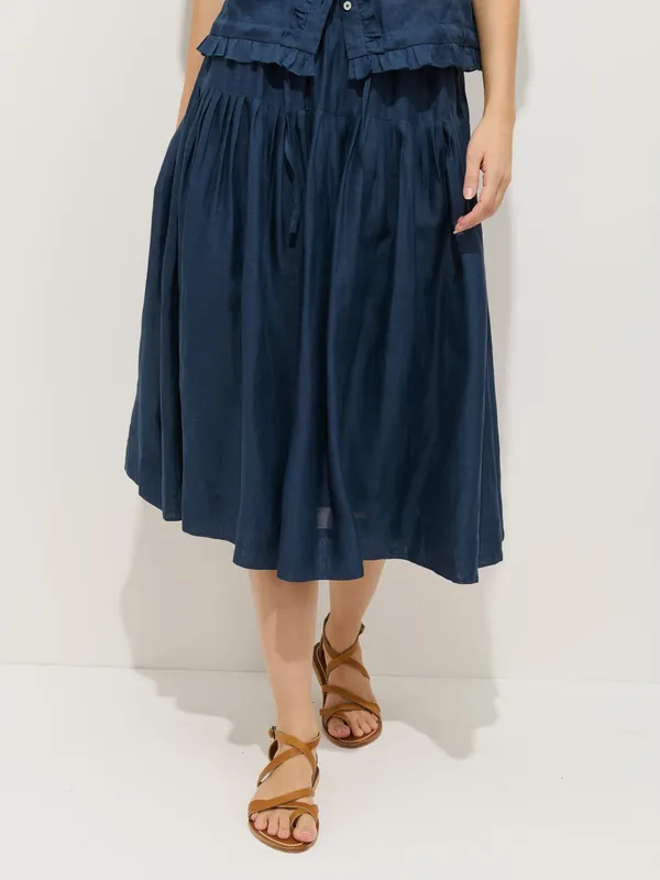Brittany Skirt in Ramie - Navy