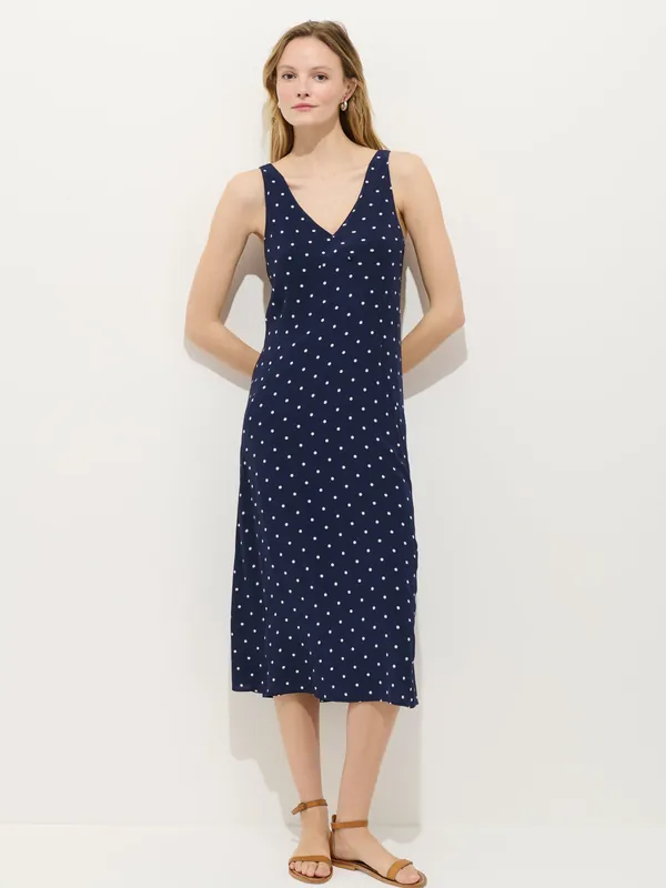 Flora Dress in Polka Dot - Navy / White