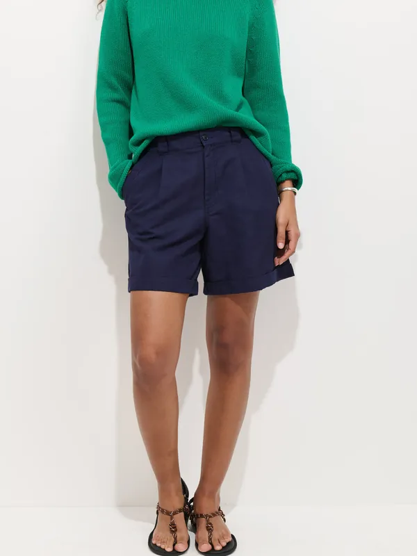Lucie Short in Linen Cotton - Navy Night