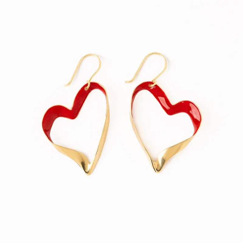 Amara Enamel Heart Drop Earrings Red - Ink + Alloy