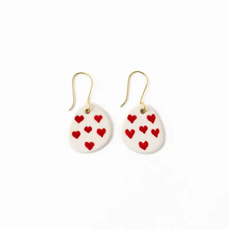 Danielle Round Ceramic Earrings With Hearts - Ink + Alloy