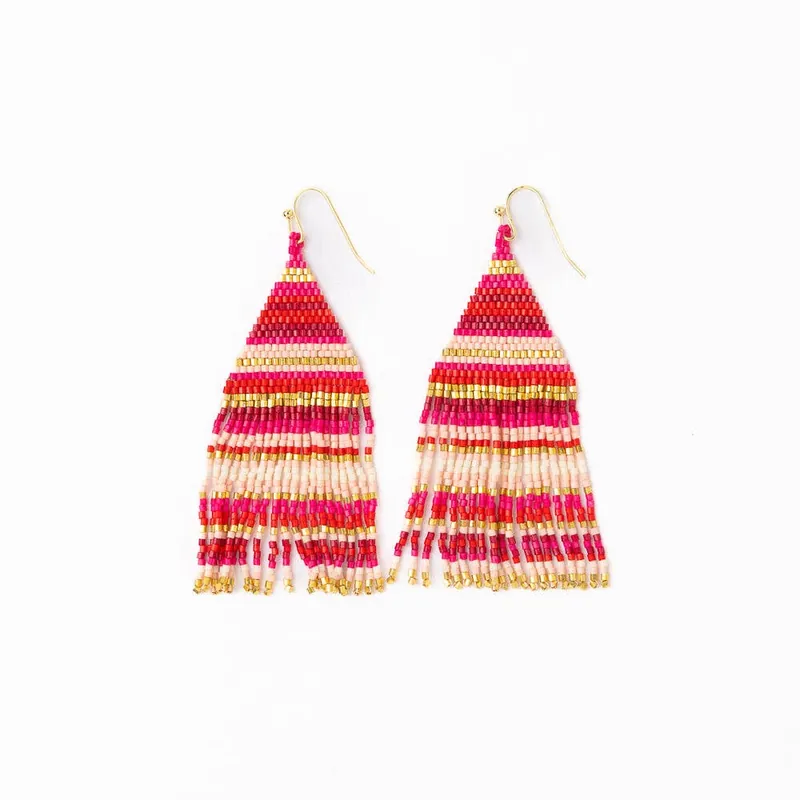 Lexie Horizontal Stripes Beaded Fringe Earrings Mixed Hot Pink - Ink + Alloy