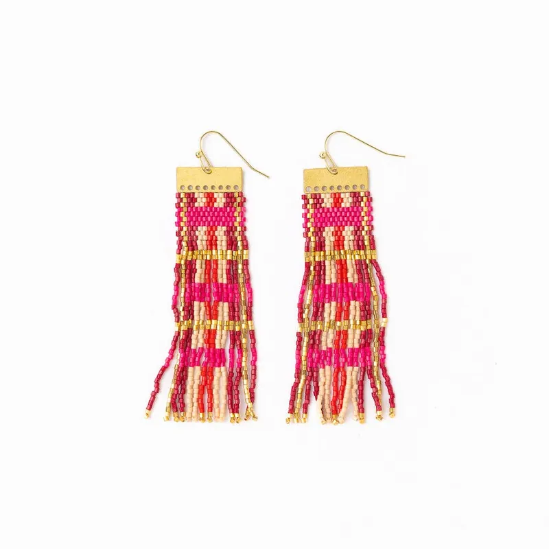 Mckenzie Brass Bar Long Fringe Earrings Hot Pink + Gold - Ink + Alloy