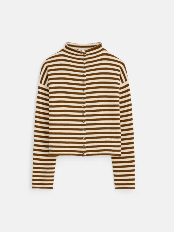 Taylor Striped Cardigan In Fine Cotton Cashmere - Ivory Brown