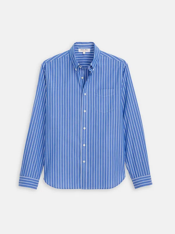 Mill Shirt in Thin Stripe - Blue/Ivory