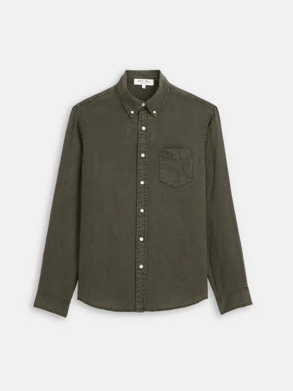 Mill Shirt in Linen - Dark Olive Green