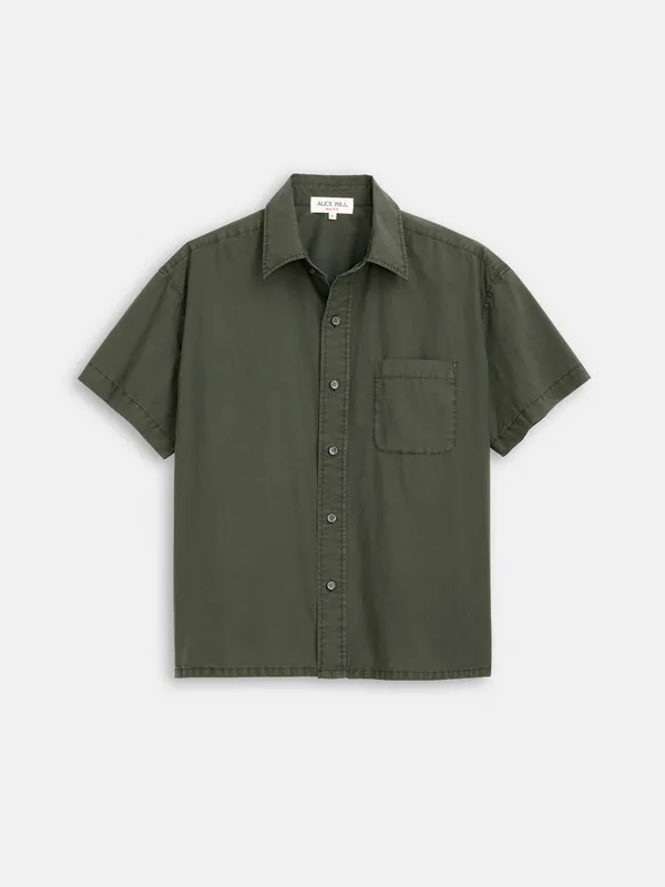 Franklin Short Sleeve Shirt In Paper Poplin - Flight Green