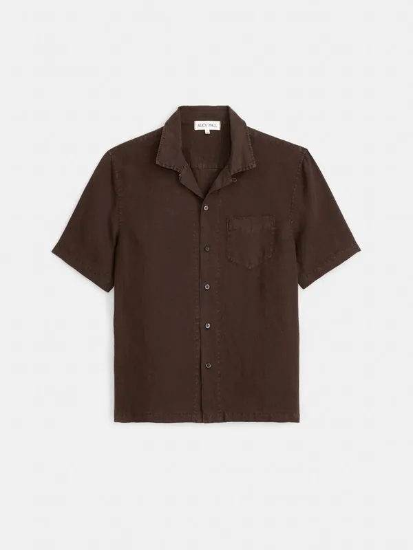 Camp Shirt in Linen - Dark Brown