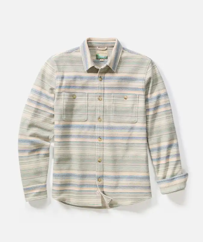 Pacifica Stretch Twill Overshirt - Blue / Green Baja Stripe