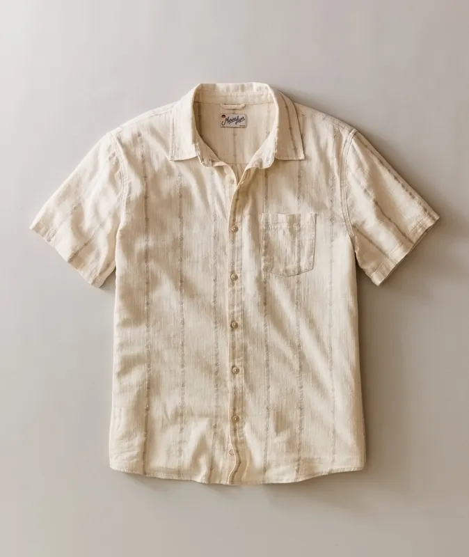 Classic Stretch Selvage Shirt - Cream Embroidery
